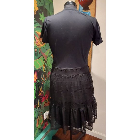 Handmade Upcycled Black Mini Dress with Butterfly and Lace. Some Stretch. L/XL - Picture 2 of 16